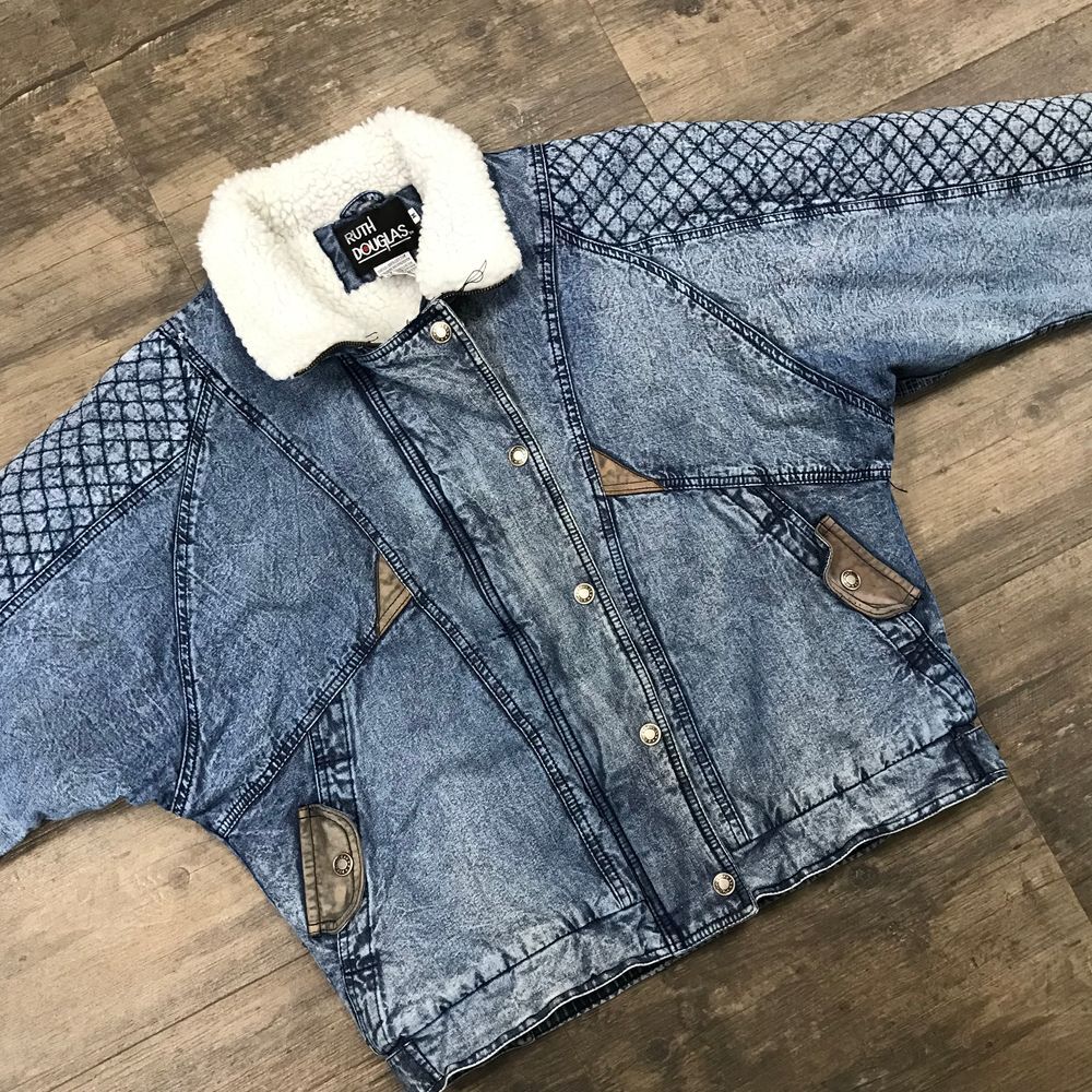 Vintage Ruth Douglas Sherpa Lined Denim‎ Jacket Women Size Medium Light Wash
